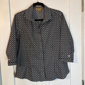Gold Label 100% Cotton Black White Geometric No-Iron Cotton Shirt 3/4 sleeve 14P